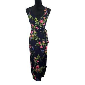 GILLI STUNNING FLORAL NAVY MAXI DRESS WOMENS SLEEVELESS SIZE SMALL